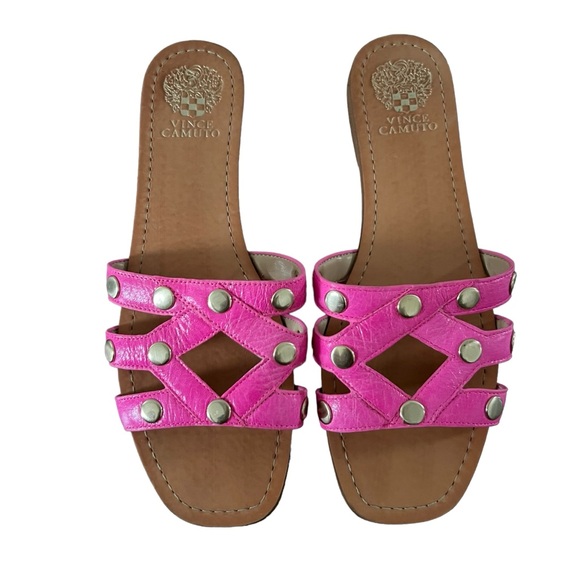 Vince Camuto Shoes - VINCE CAMUTO Vazista Pop Pink Suede Studded Slide Sandal Size 10